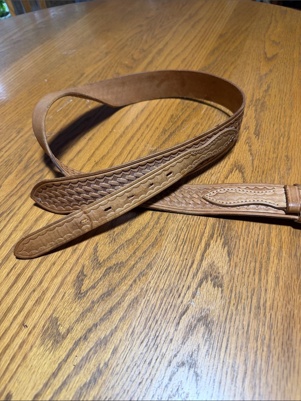 Eddie Bauer by Bianchi Tan Braided Leather Belt with Brass Buckle - Picture 5 of 7